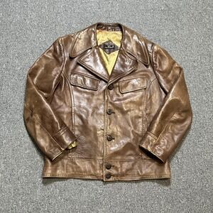 Vintage 70s Cortefiel Leather Jacket 40 Brown Button Front Western Yoke Spain